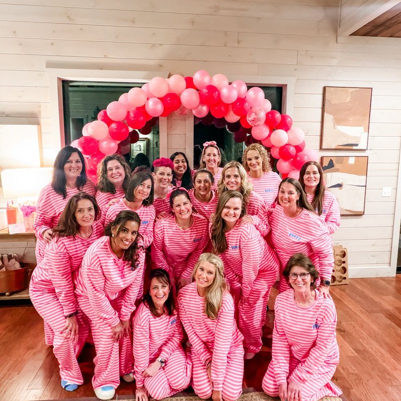 Vary-8 tribe in matching pink striped jammies